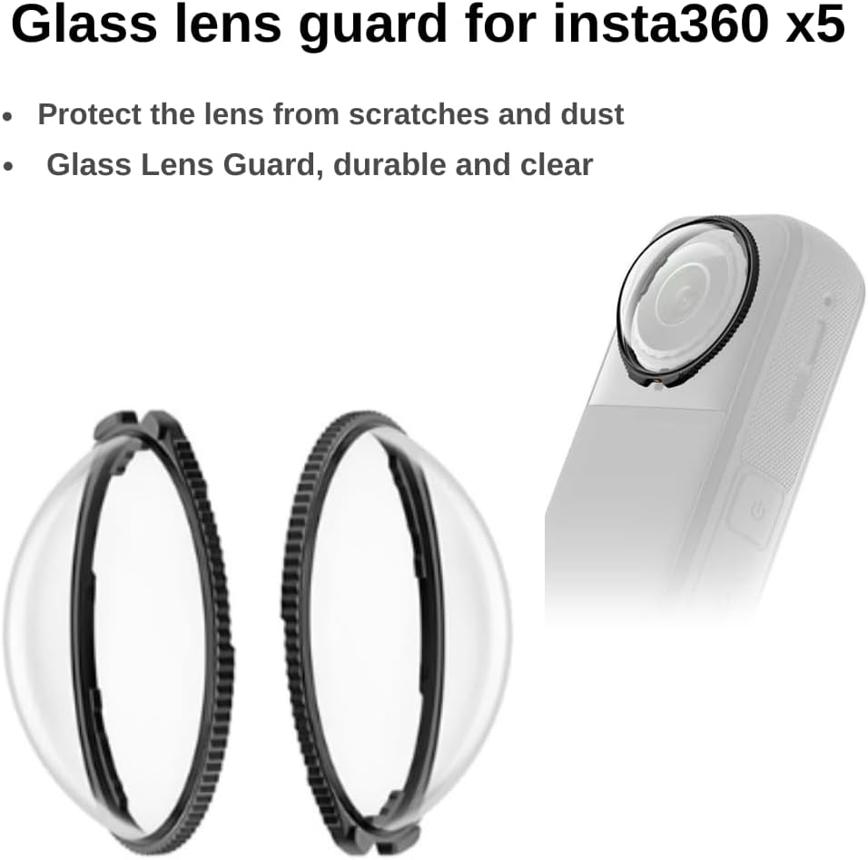 Fotoleey Lens Guard for Insta360 X5 with Tempered Screen Protector 2 Pack and Silicone Lens Cap