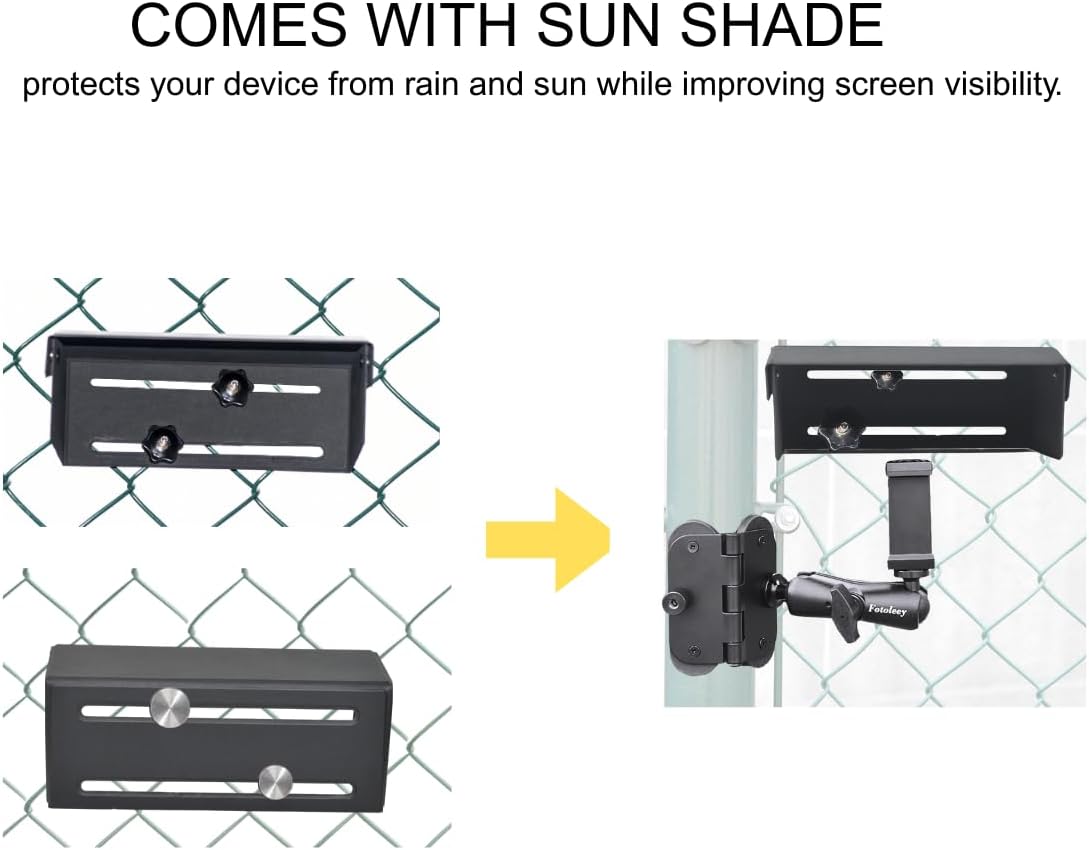 Magnetic Phone Fence Post Mount for Mevo Start- Quick Install, 360° Adjustable with Weather Shade - Compatible with iPhone 14/13/12, GoPro Hero 12/11 - for Sports Fence, Basketball Court