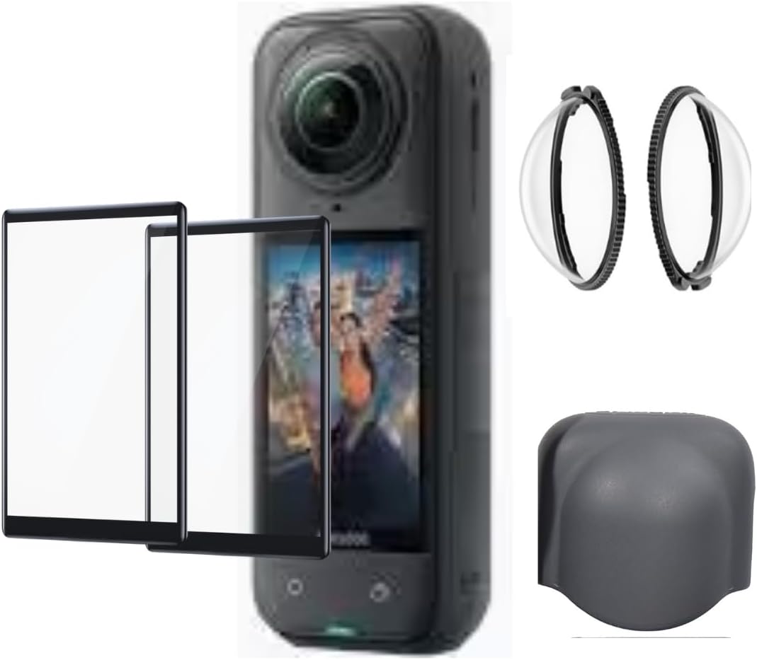 Fotoleey Lens Guard for Insta360 X5 with Tempered Screen Protector 2 Pack and Silicone Lens Cap