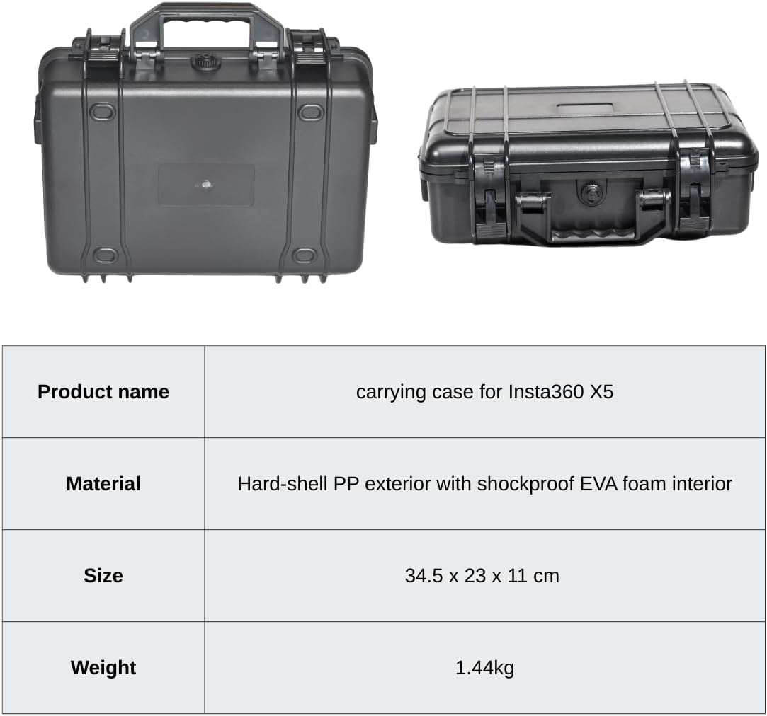 Waterproof Hard Case for Insta360 X5/X4 – Hard Protective Storage Box with Waterproof & Shockproof Design, EVA Interior for X5 Camera, Dive Housing, Batteries, Stick (27cm), Size 345x230x110mm