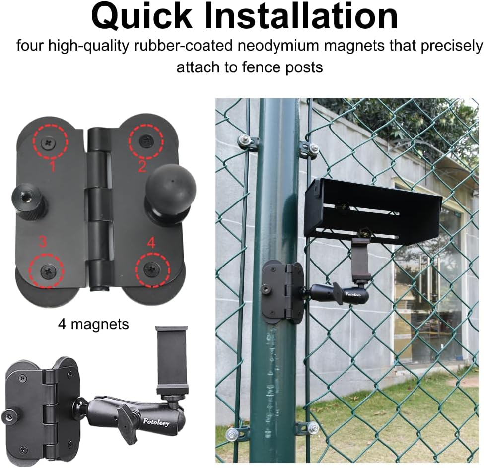 Magnetic Phone Fence Post Mount for Mevo Start- Quick Install, 360° Adjustable with Weather Shade - Compatible with iPhone 14/13/12, GoPro Hero 12/11 - for Sports Fence, Basketball Court