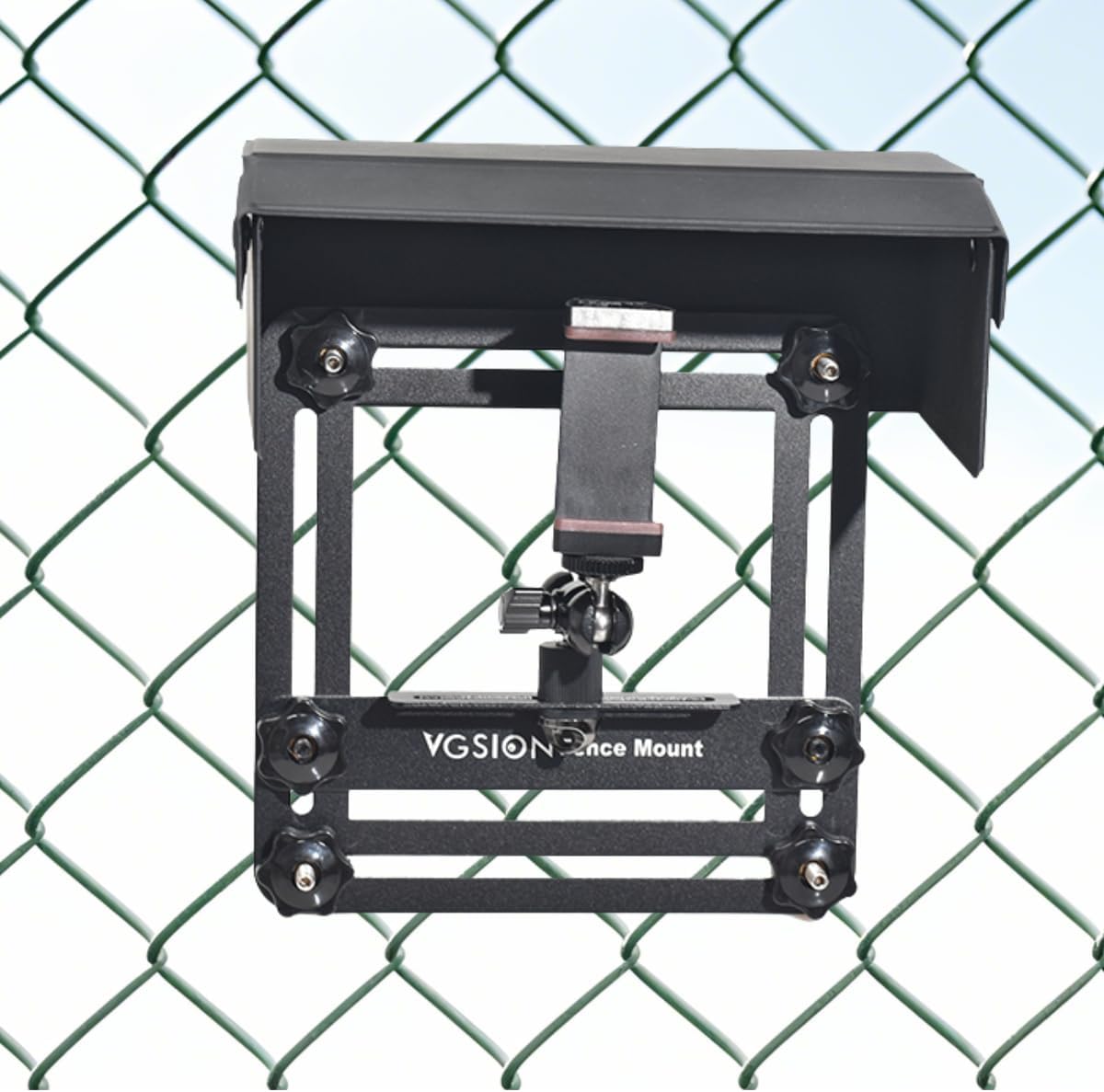 Fotoleey Phone Fence Mount with Shade for Tennis, Baseball Games, Camera Fence Holder with Shade, Support Recording While Charging, Adjustable, Easy Installation