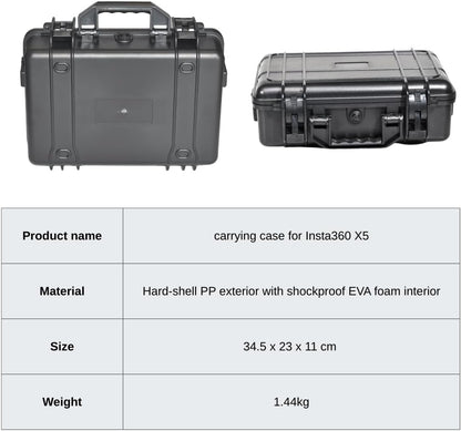 Waterproof Hard Case for Insta360 X5/X4 – Hard Protective Storage Box with Waterproof & Shockproof Design, EVA Interior for X5 Camera, Dive Housing, Batteries, Stick (27cm), Size 345x230x110mm
