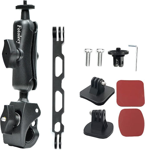 Fotoleey Camera Motorcycle Mount Kit for Insta360 X5, Handlebar & Helmet Mount with Extension Rod, 360° Rotation, Non-Slip Design, Compatible with Insta360 X4/X3/X2, GoPro Hero 13/12/11