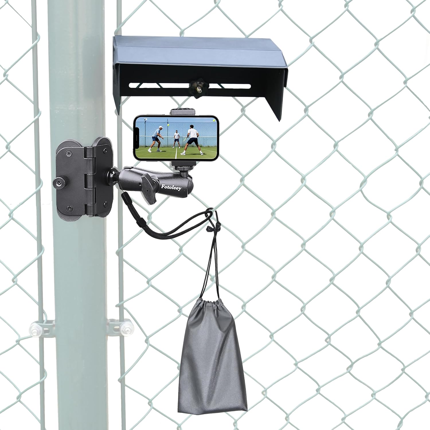 Magnetic Phone Fence Post Mount for Mevo Start- Quick Install, 360° Adjustable with Weather Shade - Compatible with iPhone 14/13/12, GoPro Hero 12/11 - for Sports Fence, Basketball Court