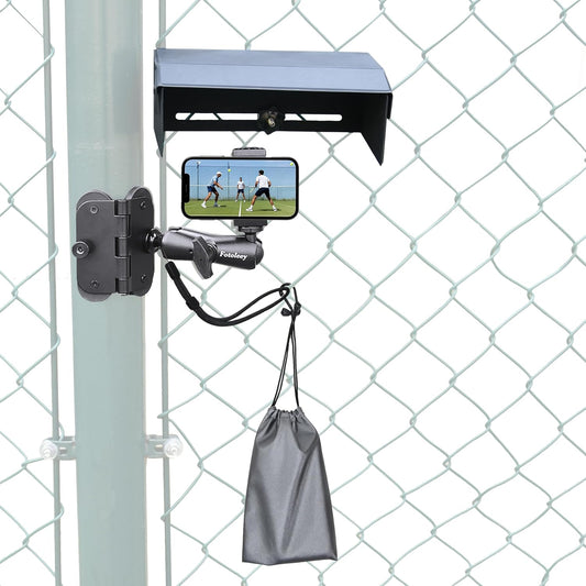Magnetic Phone Fence Post Mount for Mevo Start- Quick Install, 360° Adjustable with Weather Shade - Compatible with iPhone 14/13/12, GoPro Hero 12/11 - for Sports Fence, Basketball Court